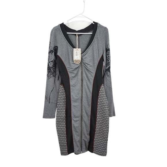 Anvrdie Women's Wool Blend Full Zip Fitted Artsy Sweater Dress - Picture 1 of 12